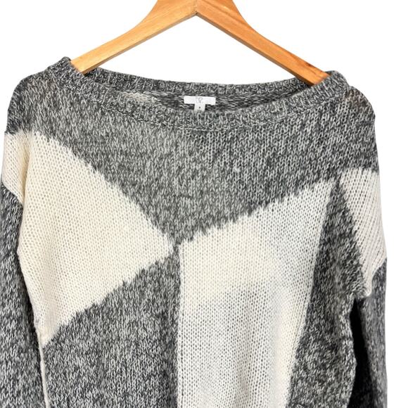 Nordstrom BP. Colorblock Gray Knit Boatneck Crop Sweater Size Medium - Picture 3 of 12